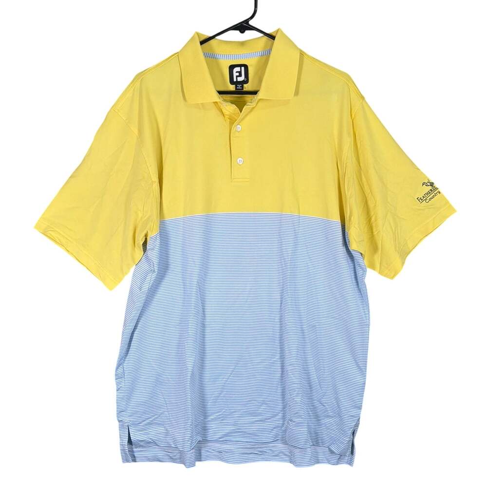 FootJoy Mens Shirt Yellow Blue White Stripe Golf Polo Comfort QuickDry Stretch L